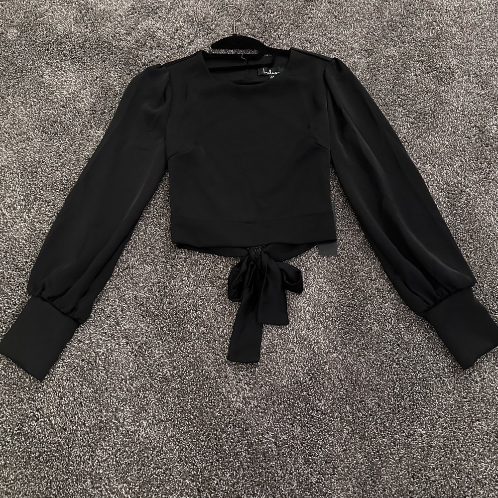 Black long silk open back blouse